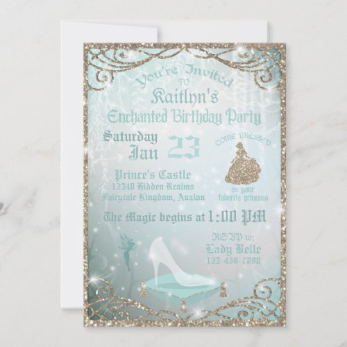 Glitter Sparkle Cinderella Glass Slipper Birthday Invitation