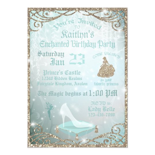 Glitter Sparkle Cinderella Glass Slipper Birthday Invitation