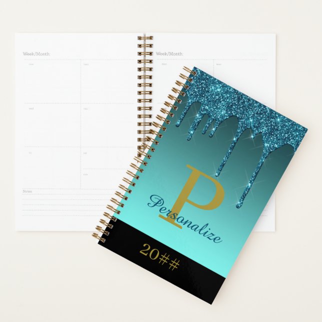 Glitter Sparkle Custom Name Monogram Personalized Planner (Display)