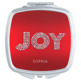 Glitter Sparkle Diamond Christmas JOY Custom Name Compact Mirror