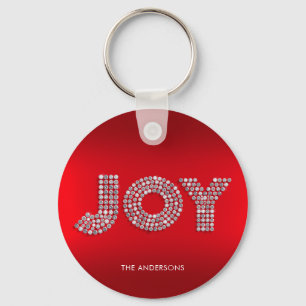Glitter Sparkle Diamond Christmas JOY Custom Name Keychain