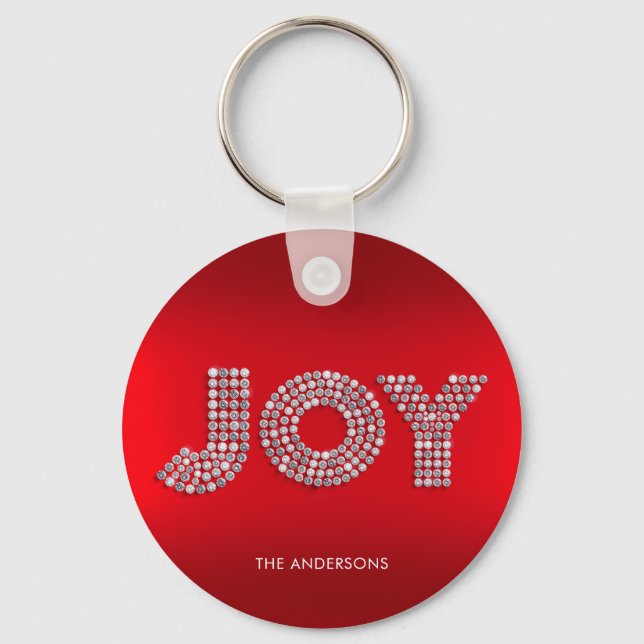 Glitter Sparkle Diamond Christmas JOY Custom Name Keychain (Front)