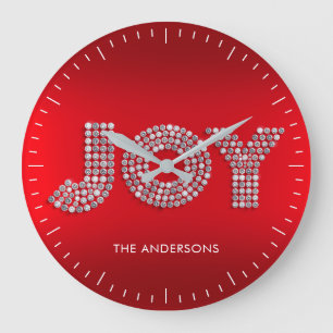 Glitter Sparkle Diamond Christmas JOY Custom Name Large Clock