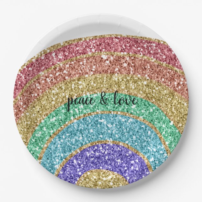 Glitter Sparkle Gold Rainbow Paper Plates (Front)