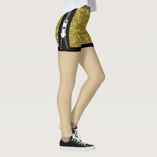 Glitter sparkle golden Unique Zipper Chic Design Leggings