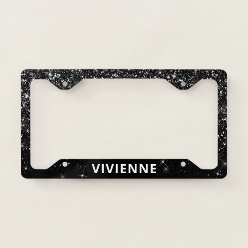 Glitter Sparkle Monogrammed Black License Plate Frame