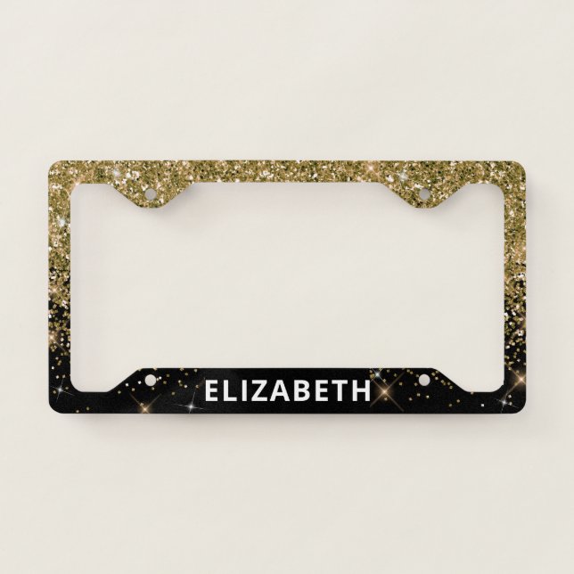 Glitter Sparkle Monogrammed Gold License Plate Frame (Front)