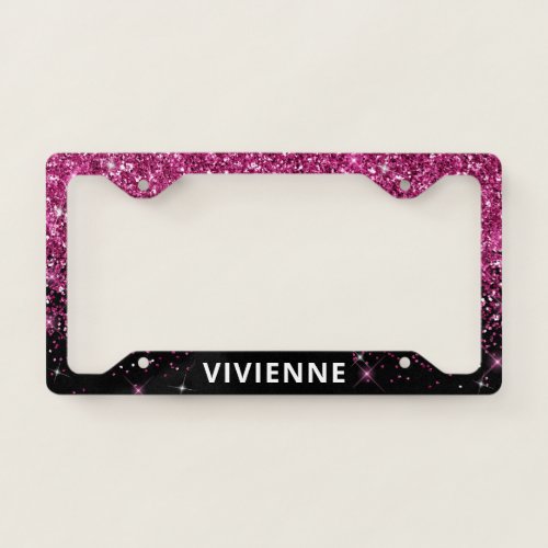 Glitter Sparkle Monogrammed Pink License Plate Frame