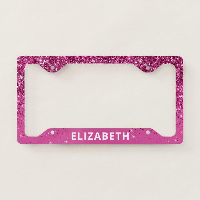 Glitter Sparkle Monogrammed Pink License Plate Frame (Front)