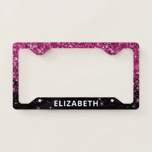 Glitter Sparkle Monogrammed Pink License Plate Frame