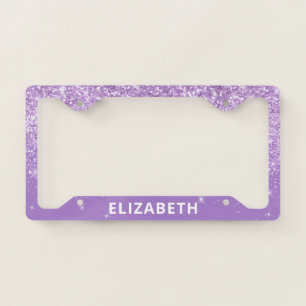 Glitter Sparkle Monogrammed Purple License Plate Frame