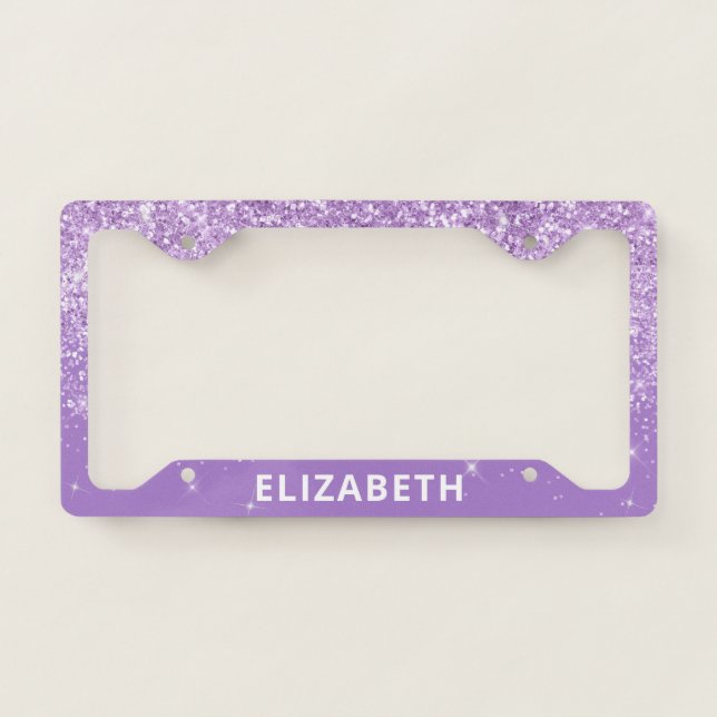 Glitter Sparkle Monogrammed Purple License Plate Frame (Front)