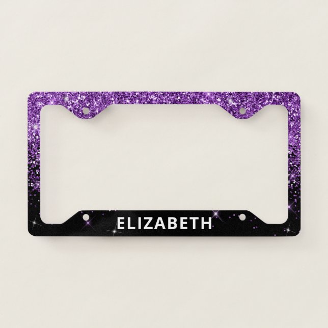 Glitter Sparkle Monogrammed Purple License Plate Frame (Front)