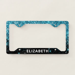 Glitter Sparkle Monogrammed Teal License Plate Frame