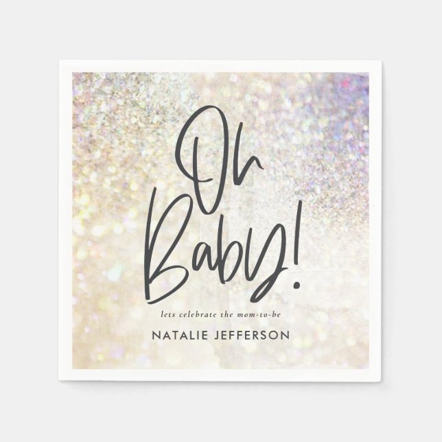 Glitter sparkle on baby shower party napkins (Front)