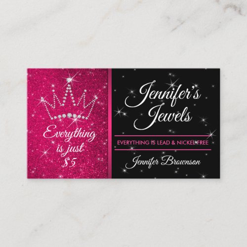 Glitter Sparkle Pink Crown Jewelry Accessories Business Card