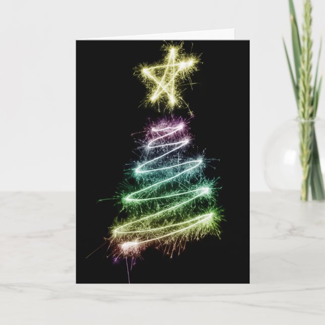 Glitter Sparkle Pride Christmas Tree LGBT Gay Holiday Card (Front)