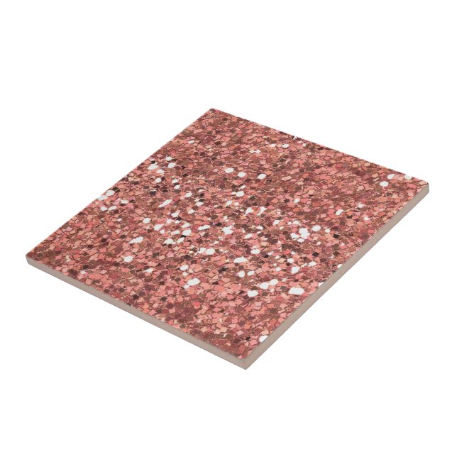Glitter Sparkle Rose Gold Sequin look Ceramic Tile (Side)