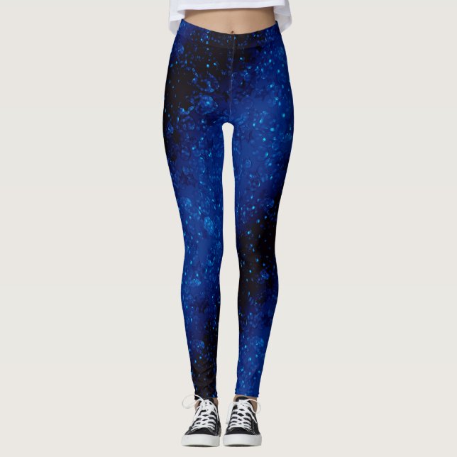 Glitter sparkle seamless confetti navy shine dark leggings (Front)