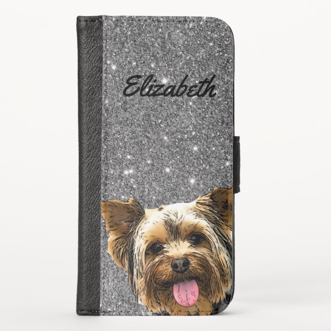 Glitter Sparkle Yorkshire Terrier Dog Yorkie Cool iPhone Wallet Case (Front)