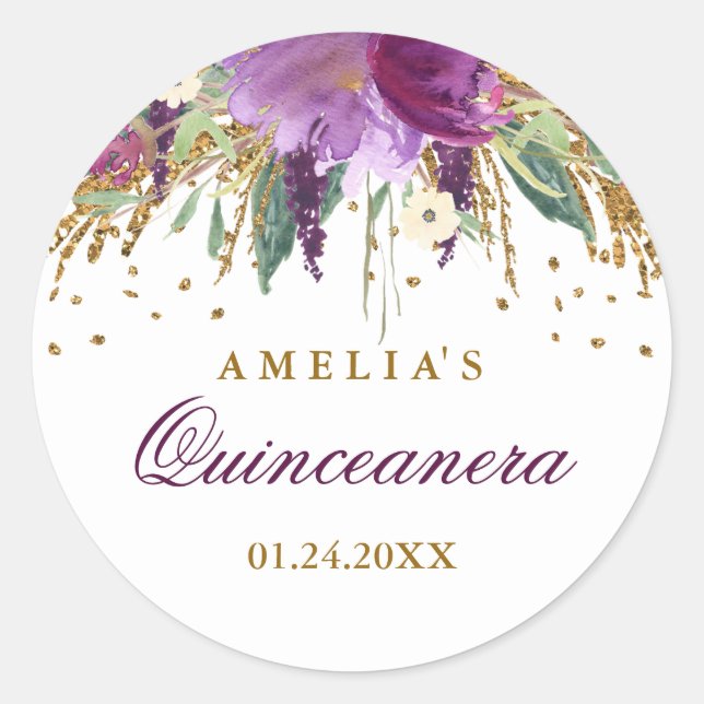 Glitter Sparkling Amethyst Quinceanera Sticker (Front)