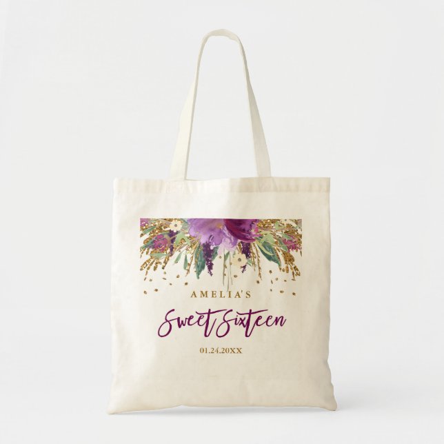 Glitter Sparkling Amethyst Sweet 16 Tote Bag (Front)