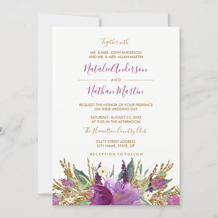 Glitter Sparkling Amethyst Wedding Invitation | Zazzle