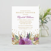 Glitter Sparkling Floral Amethyst Bridal Shower Invitation (Standing Front)