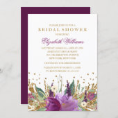 Glitter Sparkling Floral Amethyst Bridal Shower Invitation (Front/Back)