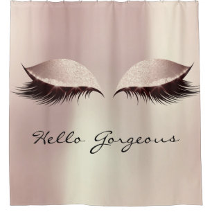 Glitter Sparkly Hello Gorgeous Blush Pink Eyes Shower Curtain