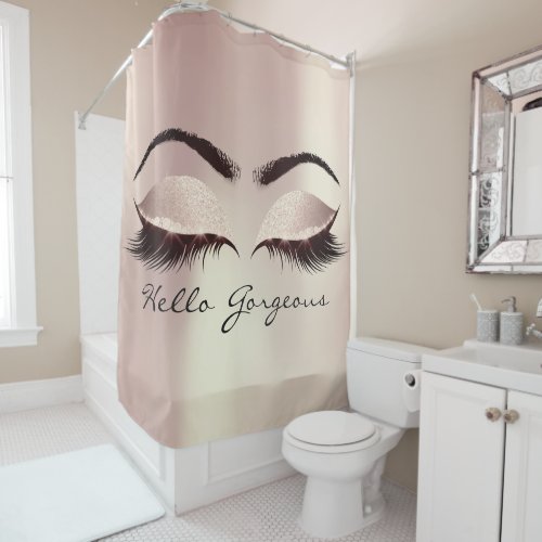 Glitter Sparkly Hello Gorgeous Girly Pink Eyes Shower Curtain