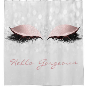Glitter Sparkly Hello Gorgeous Gray Pink Girly Eye Shower Curtain