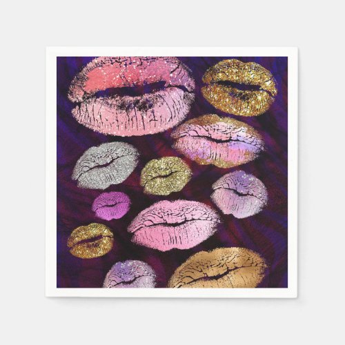 Glitter Sparkly Kiss Lips Beauty Makeup Party Napkins
