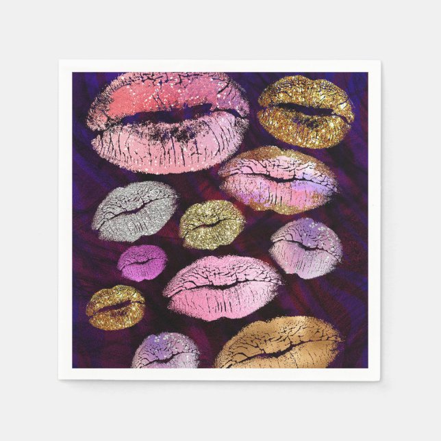 Glitter Sparkly Kiss Lips Beauty Makeup Party Napkins (Front)