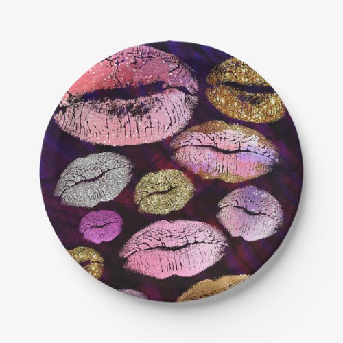 Glitter Sparkly Kiss Lips Beauty Makeup Party Paper Plates