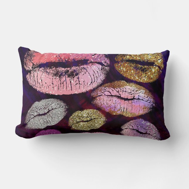 Glitter Sparkly Kiss Lips Beauty Makeup Trendy Lumbar Pillow (Front)