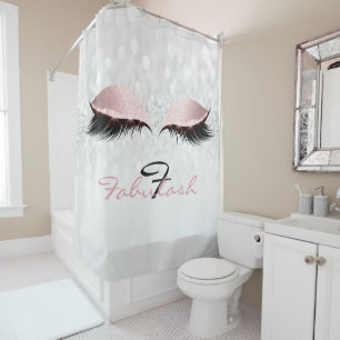 Glitter Sparkly Monogram Name Gray Pink Girl Lash Shower Curtain