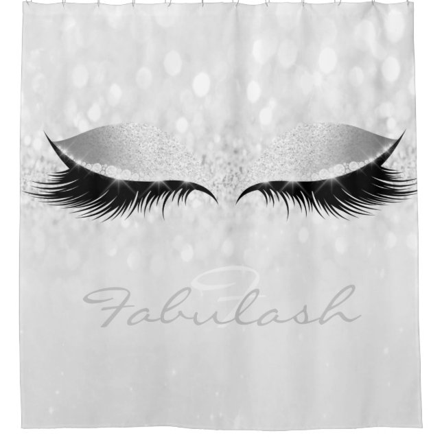 Glitter Sparkly Monogram Name Silver Girly Gray Shower Curtain (Front)