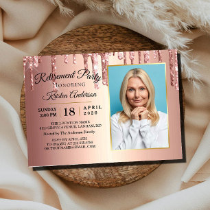 Glitter Sparkly Rose Gold Retirement Party Invitation