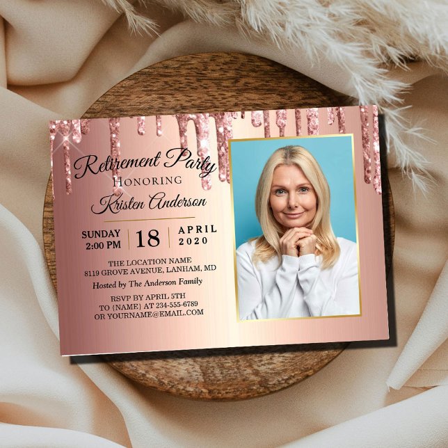 Glitter Sparkly Rose Gold Retirement Party  Invitation (Creator Uploaded)