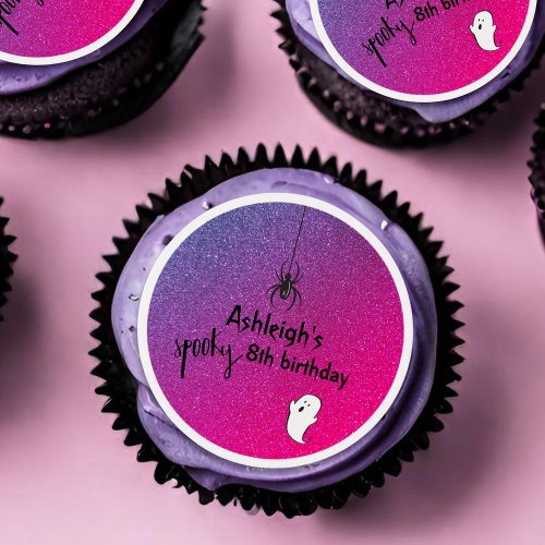 Glitter Spider  Ghost Halloween Birthday Cupcake Edible Frosting Rounds