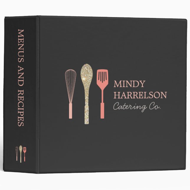 Glitter Spoon Whisk Spatula Bakery Catering Logo 3 Ring Binder (Front/Spine)