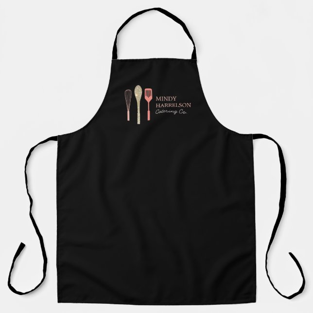 Glitter Spoon Whisk Spatula Bakery Catering Logo Apron (Front)