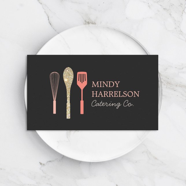 Glitter Spoon Whisk Spatula Bakery Catering Logo Business Card