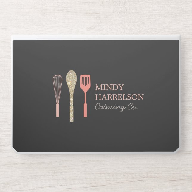 Glitter Spoon Whisk Spatula Bakery Catering Logo HP Laptop Skin (Front)
