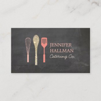 Glitter Spoon Whisk Spatula Logo On Chalkboard Business Card by 1201am at Zazzle