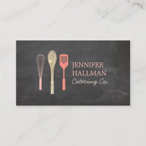 Customizable Glitter Spoon Whisk Spatula Logo on Chalkboard Business Card