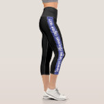 Glitter Sport Stripe Blue Custom Text Legging<br><div class="desc">Black and Blue Faux Glitter Stripe Personalized Crop Capri Leggings with a wide vertical stripe down the leg with custom text in the middle that can be different on each side. Customize with a a team motto, mascot, favorite quote, verse, inspirational mantra, team name, or add your name on repeat...</div>