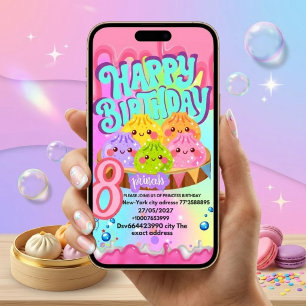 glitter squishy Dumpling eight Birthday party Invitation