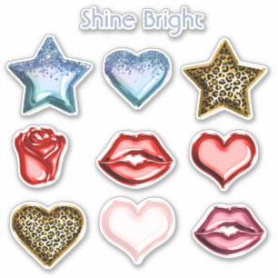 Glitter Star Heart Leopard Red Lips Sticker
